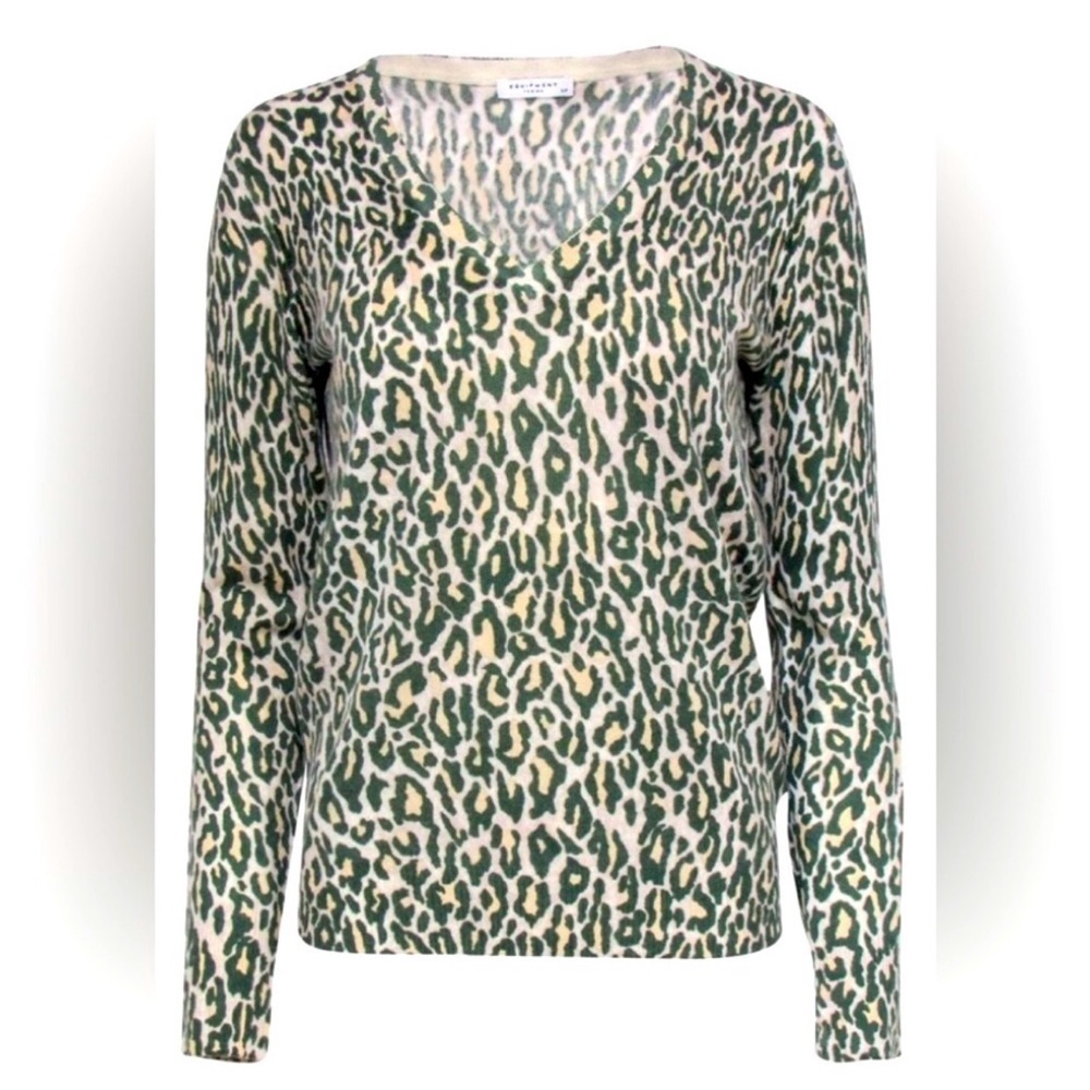 Equipment green leopard cashmere sweater XS